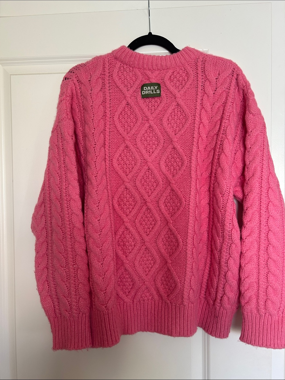 Daily Drills Hot Pink Cable Knit Crew Sweater